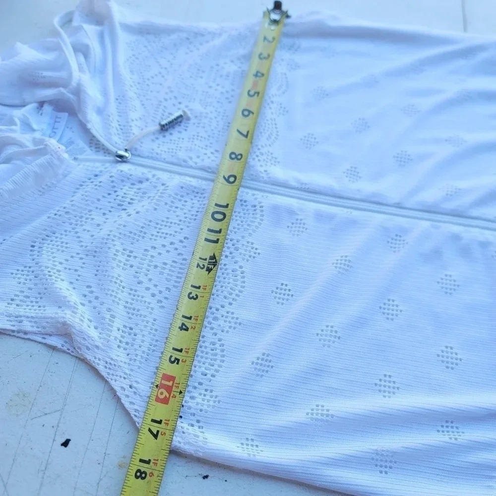 DOTTI Swim Cover Up Crochet Full Zip Up Hoodie White Lace $56  Sz Small S - Picture 10 of 12